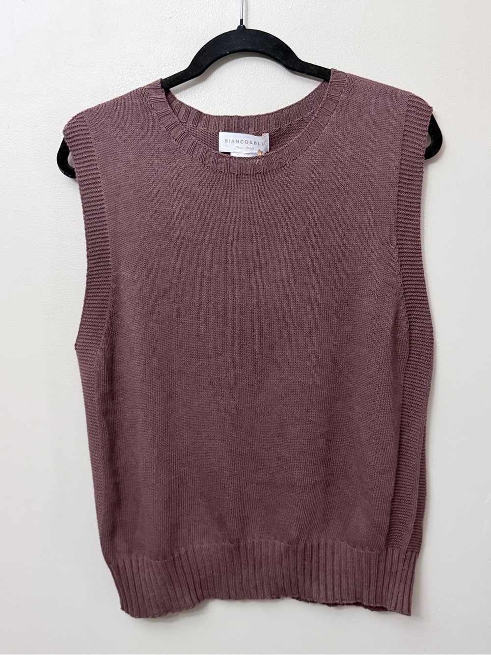 Bianco & Blu Italy Knit Sweater Vest Cotton Crewneck Dusty Brown / Mauve M
